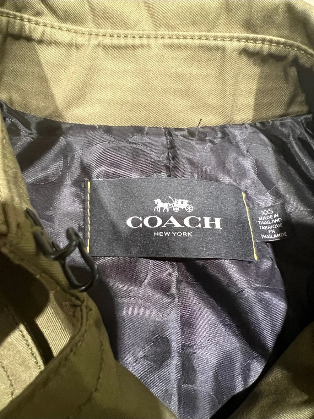 Coach Olive Green Double-Breasted Mid Trench Coat with Belt XXSmall